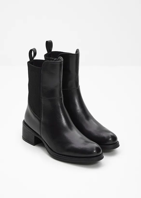 Boots aus Leder in schwarz - bonprix