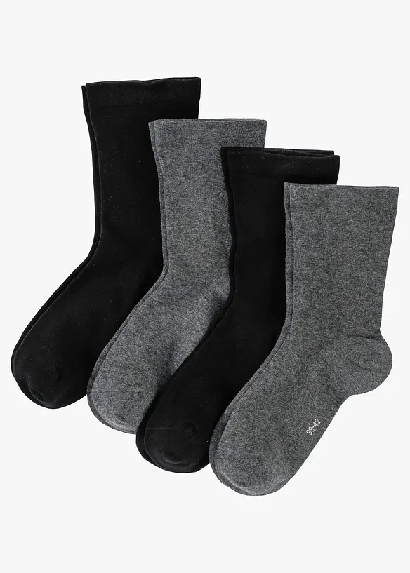 Socken mit druckfreiem Bund (4er Pack) in schwarz von vorne - bonprix