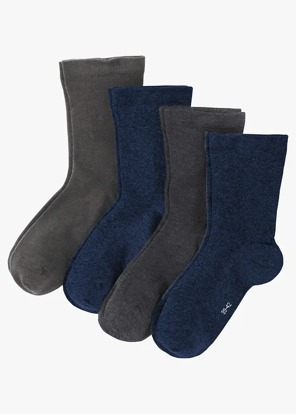 Socken mit druckfreiem Bund (4er Pack) in blau von vorne - bonprix