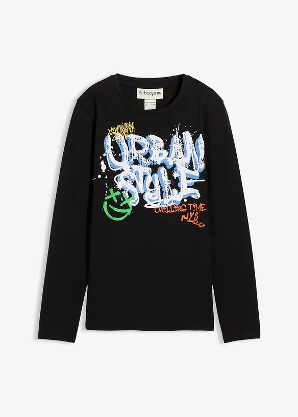 Langarmshirt aus reiner Bio-Baumwolle in schwarz von vorne - bonprix