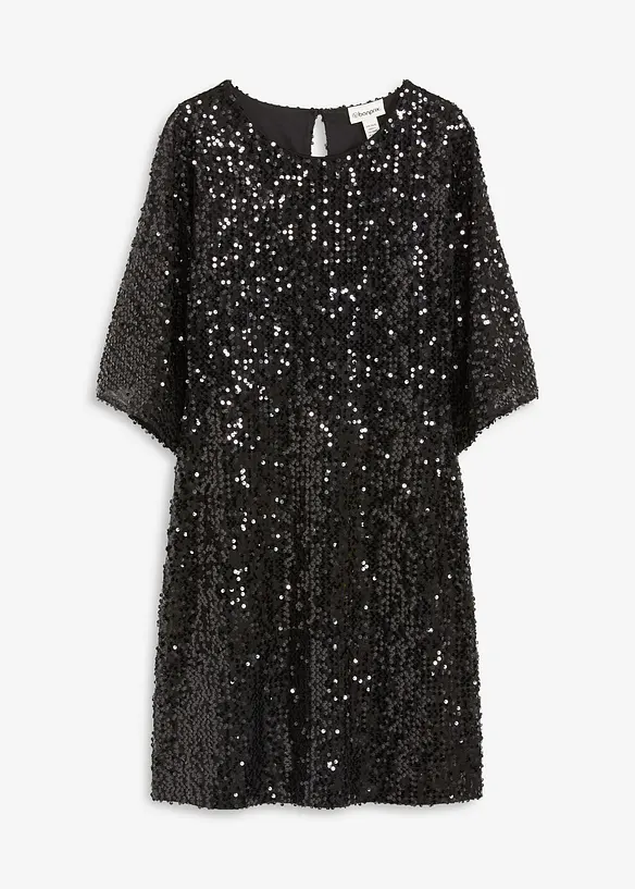 Oversized Paillettenkleid in schwarz von vorne - bonprix
