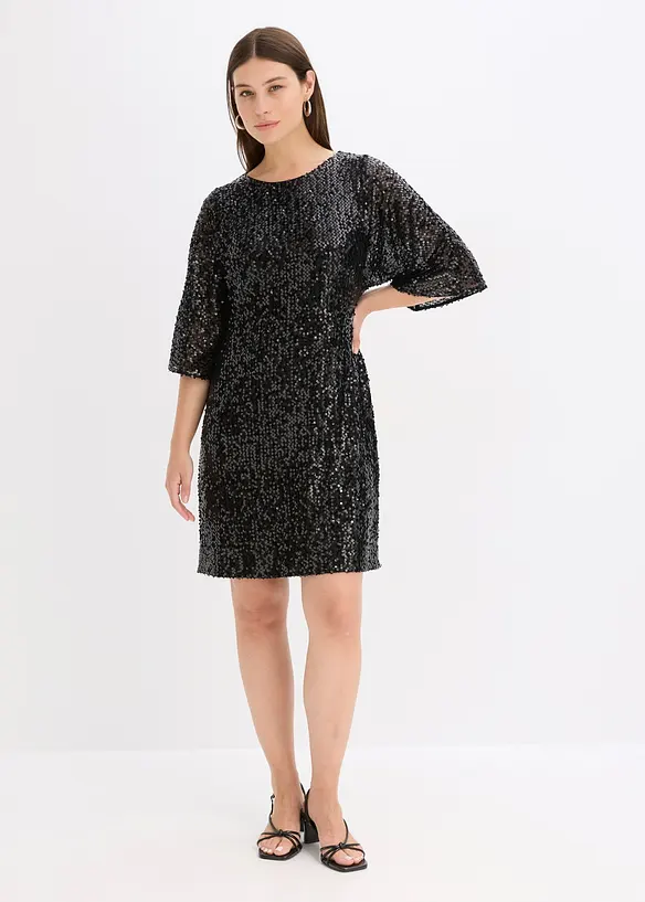 Oversized Paillettenkleid in schwarz von vorne (Totalaufnahme) - bonprix