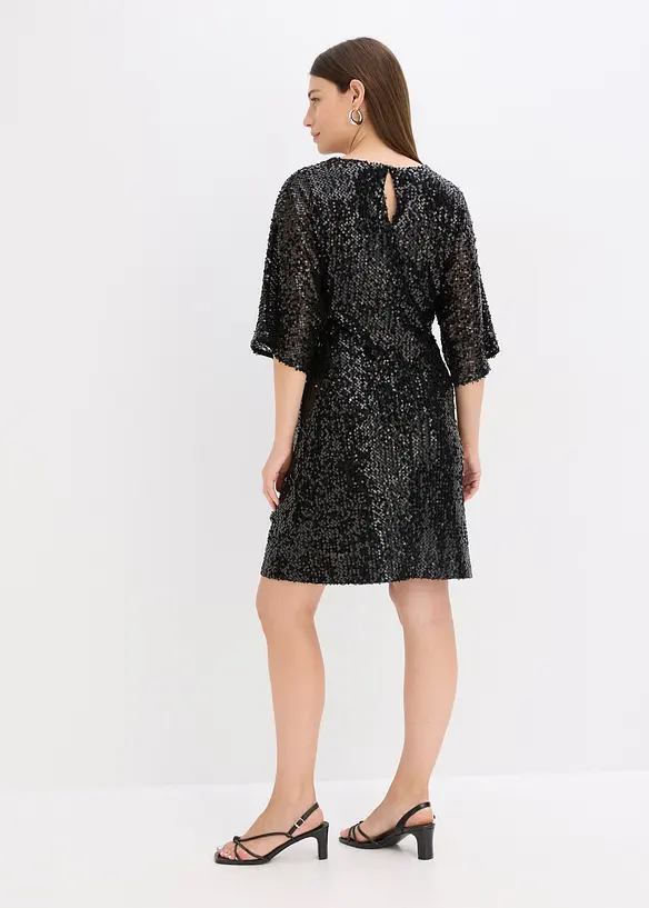 Oversized Paillettenkleid in schwarz von hinten (Totalaufnahme) - bonprix