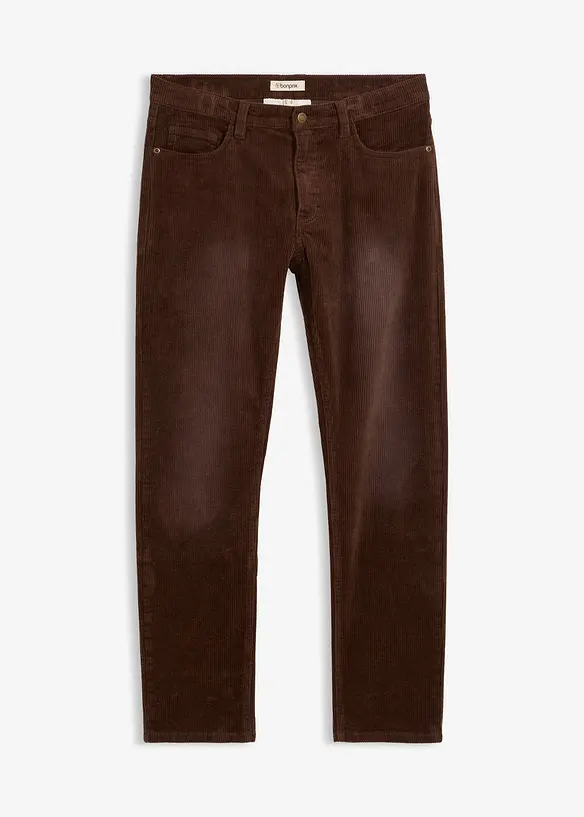 Regular-Fit Cordhose in gewaschener Optik, Straight in braun von vorne - bonprix