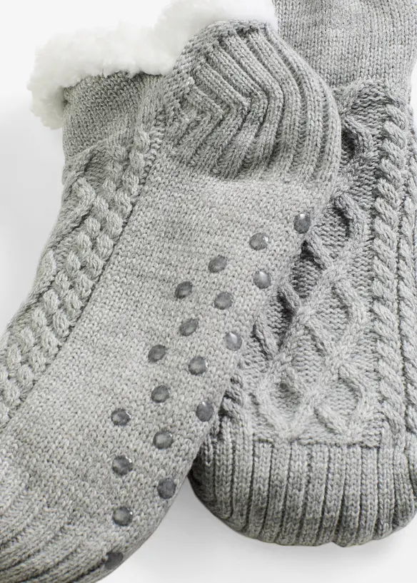 Hausssocken mit Teddyfutter und Antirutschsohle in grau - bonprix