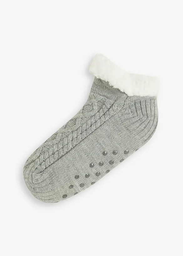 Hausssocken mit Teddyfutter und Antirutschsohle in grau von vorne - bonprix