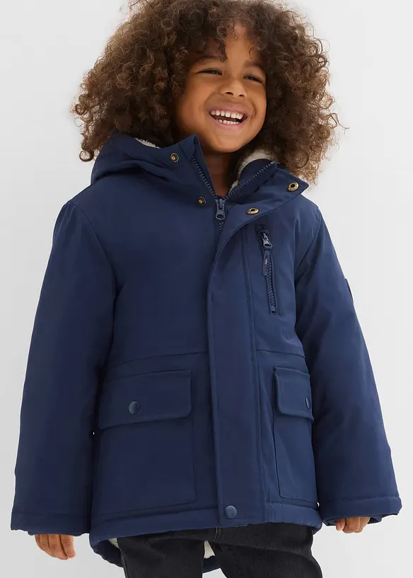 Winterparka mit Teddyfutter, wasserabweisend in blau von vorne (im Anschnitt) - bonprix