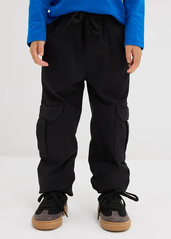 Thermo Regular Fit Cargohose mit Jerseyfutter in schwarz von vorne - bonprix