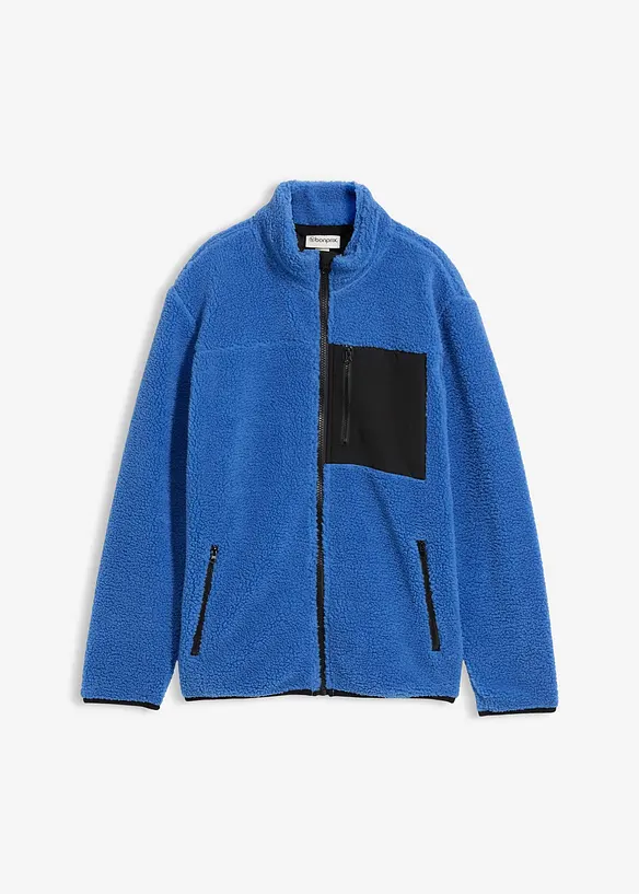 Teddy-Fleece Jacke in blau von vorne - bonprix