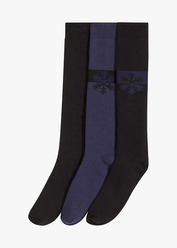 Thermo Kniestrümpfe mit weichem Innenfrottee mit Bio-Baumwolle (3er Pack) in schwarz von vorne - bonprix