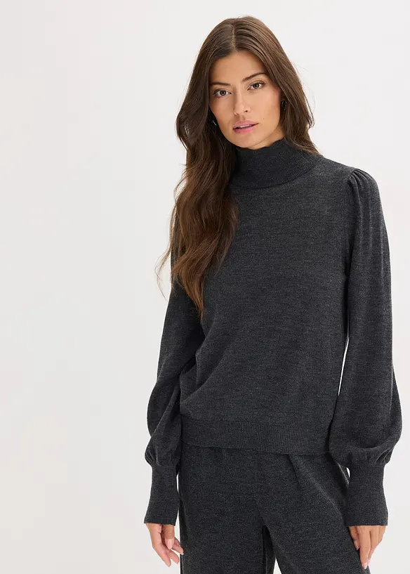Feinstrickpullover in grau von vorne (im Anschnitt) - bonprix