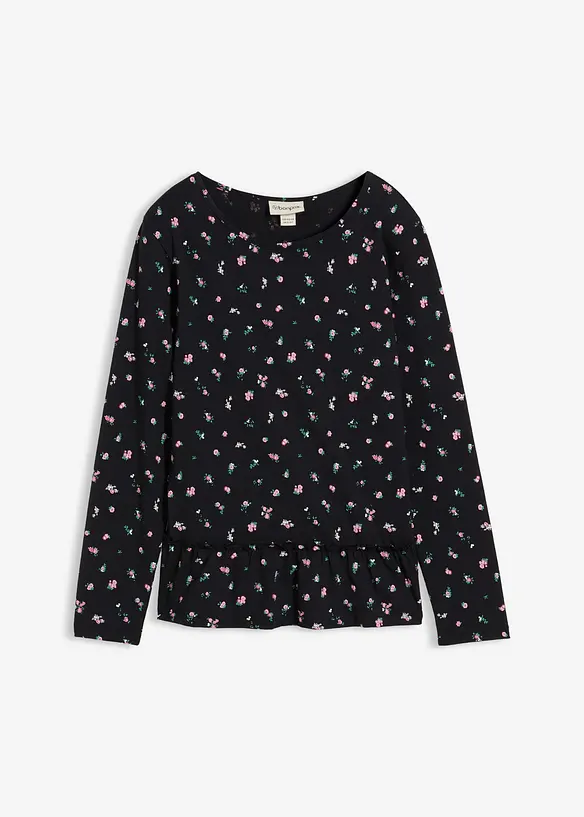 Langarmshirt aus elastischem Bio-Baumwoll-Mix in schwarz von vorne - bonprix