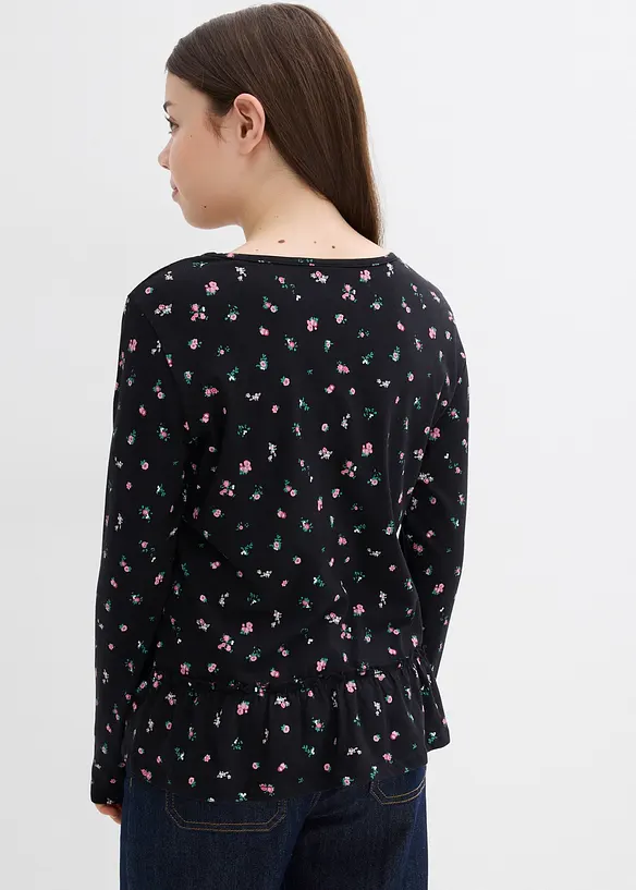 Langarmshirt aus elastischem Bio-Baumwoll-Mix in schwarz von hinten (im Anschnitt) - bonprix