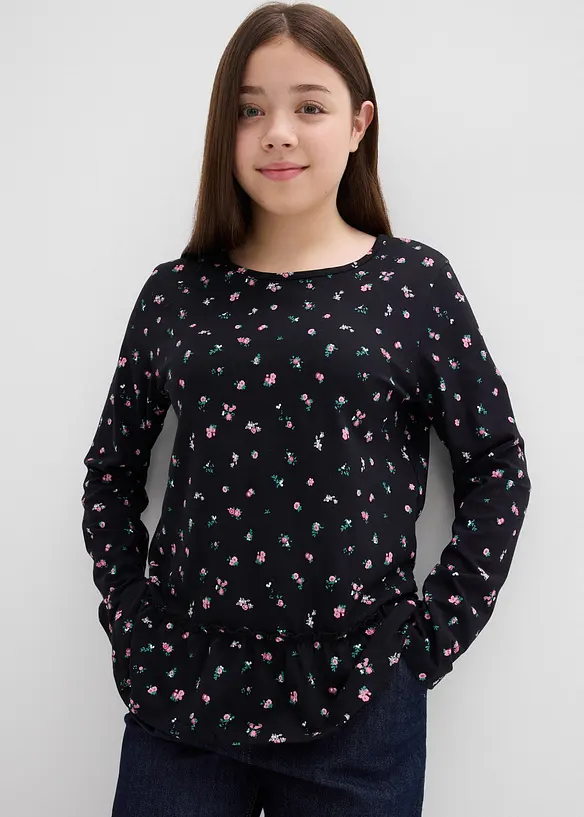 Langarmshirt aus elastischem Bio-Baumwoll-Mix in schwarz von vorne (im Anschnitt) - bonprix