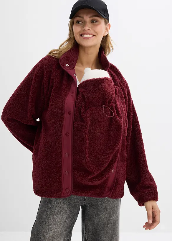 Umstands- und Tragejacke aus Teddyfleece in rot von vorne (im Anschnitt) - bonprix