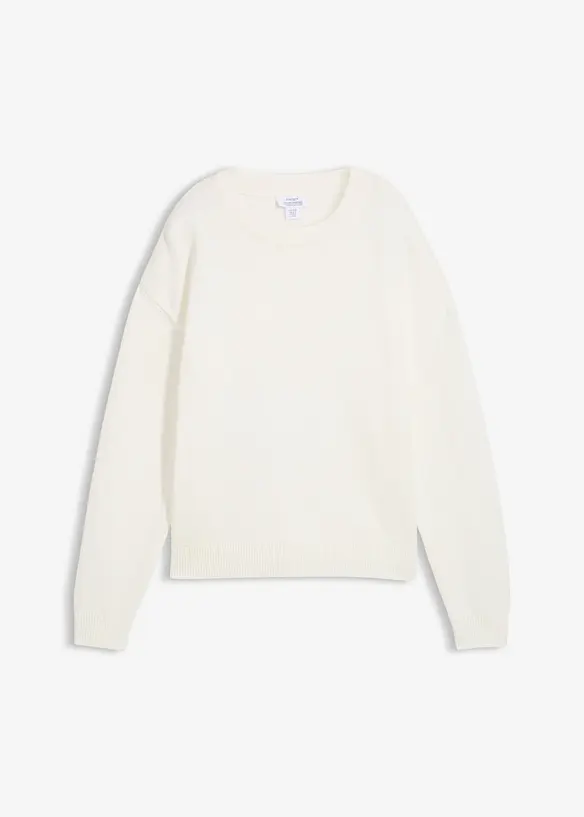 Oversize-Pullover aus reiner Baumwolle in weiß von vorne - bonprix