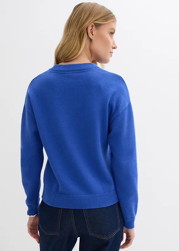 Oversize-Pullover aus reiner Baumwolle in blau von hinten (im Anschnitt) - bonprix
