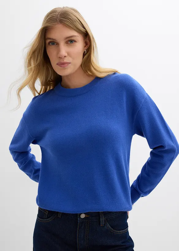 Oversize-Pullover aus reiner Baumwolle in blau von vorne (im Anschnitt) - bonprix