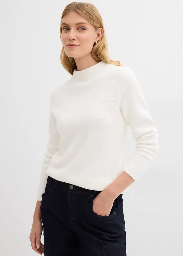 Pullover mit Stehkragen in weiß von vorne (im Anschnitt) - bonprix