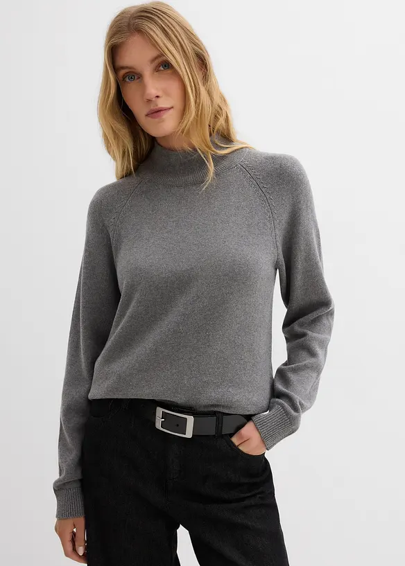 Rollkragenpullover aus reiner Baumwolle in grau von vorne (im Anschnitt) - bonprix