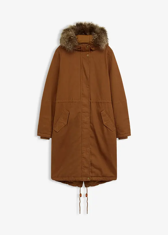 Wattierter Long-Parka in braun von vorne - bonprix