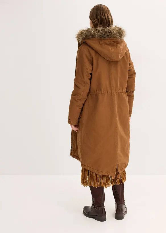 Wattierter Long-Parka in braun von hinten (Totalaufnahme) - bonprix