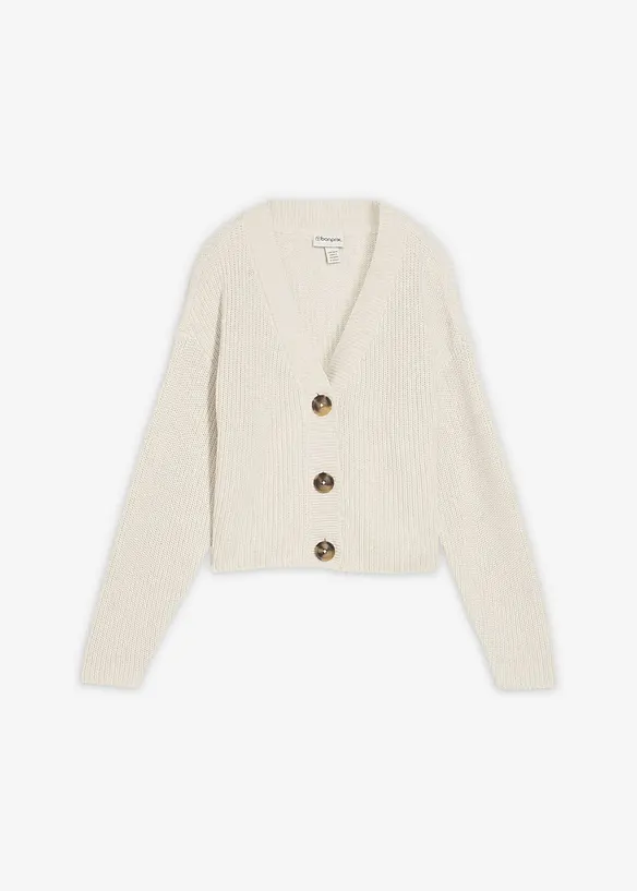 Grobstrickjacke aus reiner Baumwolle in weiß von vorne - bonprix