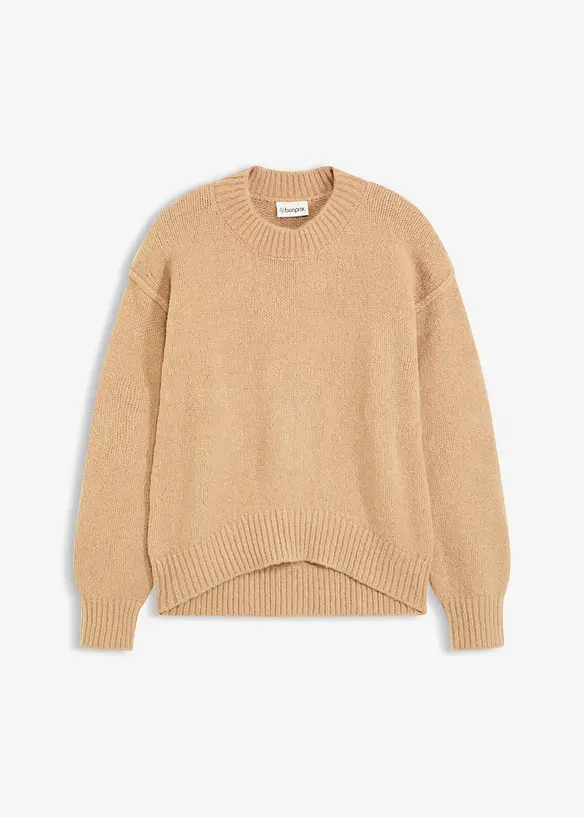 Oversize Feinstrickpullover in beige von vorne - bonprix