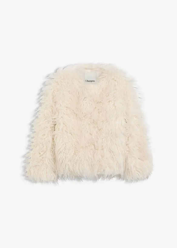 Oversize Fellimitat-Jacke in weiß von vorne - bonprix