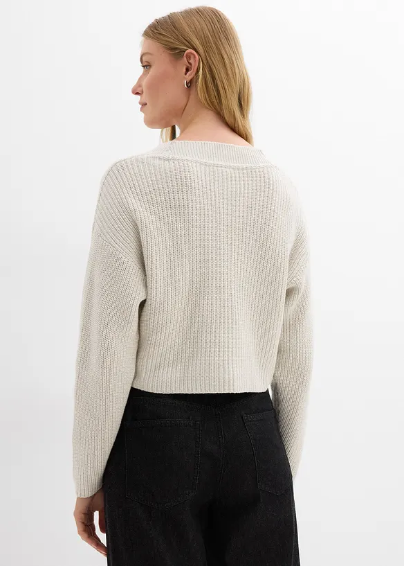 Grobstrickjacke aus reiner Baumwolle in weiß von hinten (im Anschnitt) - bonprix