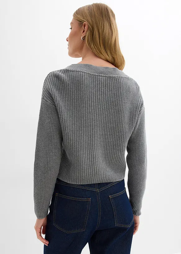 Grobstrickjacke aus reiner Baumwolle in grau von hinten (im Anschnitt) - bonprix Grobstrickjacke aus reiner Baumwolle in grau von hinten (im Anschnitt) - bonprix