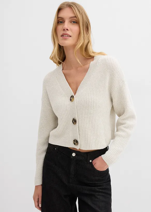 Grobstrickjacke aus reiner Baumwolle in weiß von vorne (im Anschnitt) - bonprix