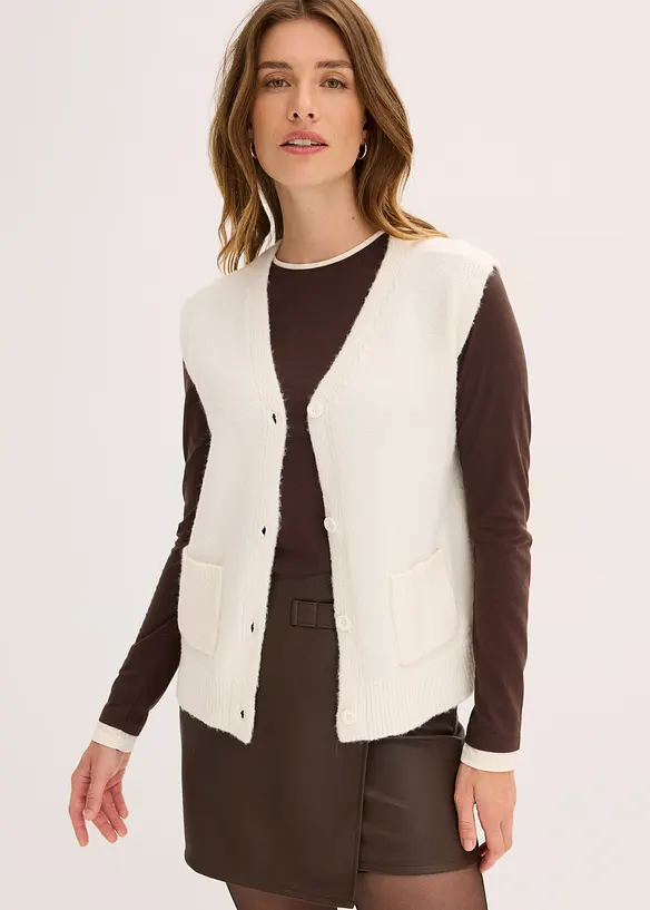 Loose Fit Strickweste in weiß von vorne (im Anschnitt) - bonprix
