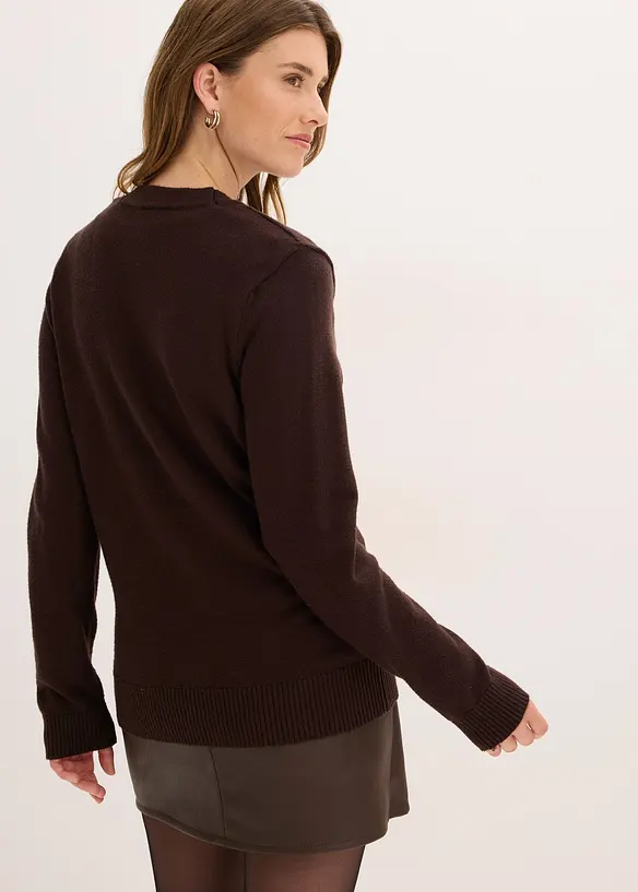 Longstrickjacke aus softem Viskose-Mix in braun von hinten (im Anschnitt) - bonprix