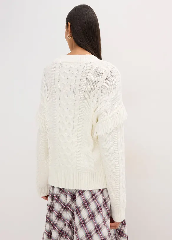 Oversize-Pullover mit Fransen in weiß von hinten (im Anschnitt) - bonprix