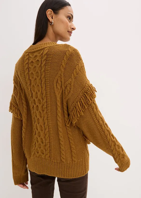 Oversize-Pullover mit Fransen in braun von hinten (im Anschnitt) - bonprix