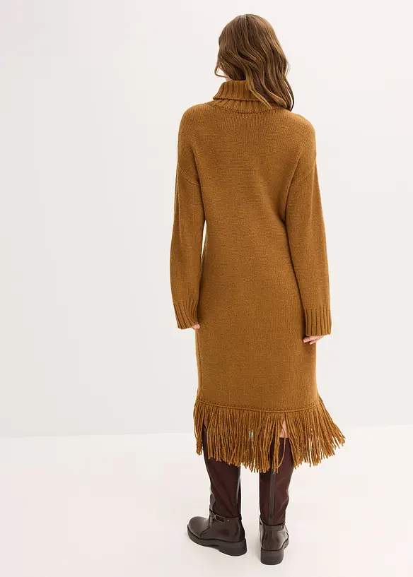 Strickkleid mit Fransensaum in braun von hinten (Totalaufnahme) - bonprix