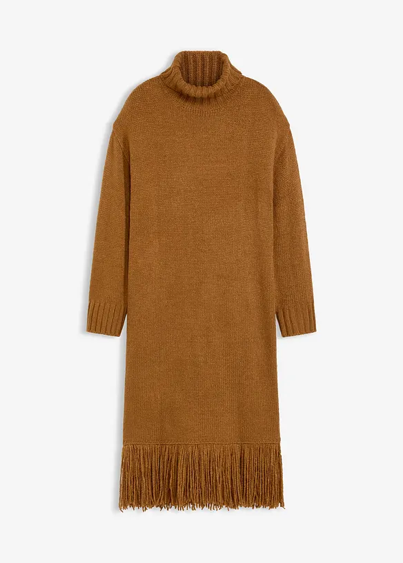 Strickkleid mit Fransensaum in braun von vorne - bonprix