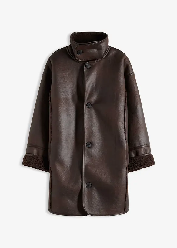 Oversized Lammfellimitat-Jacke in braun von vorne - bonprix