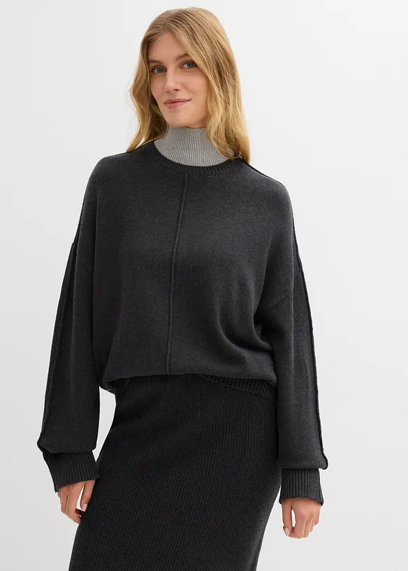 Pullover aus reiner Baumwolle in grau von vorne (im Anschnitt) - bonprix Pullover aus reiner Baumwolle in grau von vorne (im Anschnitt) - bonprix