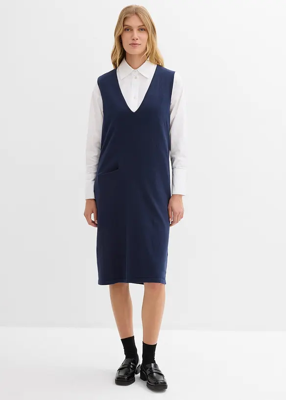 Strickkleid aus reiner Baumwolle in blau von vorne (Totalaufnahme) - bonprix Strickkleid aus reiner Baumwolle in blau von vorne (Totalaufnahme) - bonprix