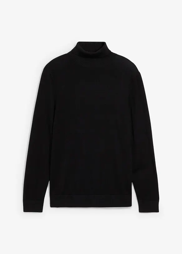Feinstrick-Rollkragenpullover mit edler Merinowolle, Slim-Fit in schwarz von vorne - bonprix