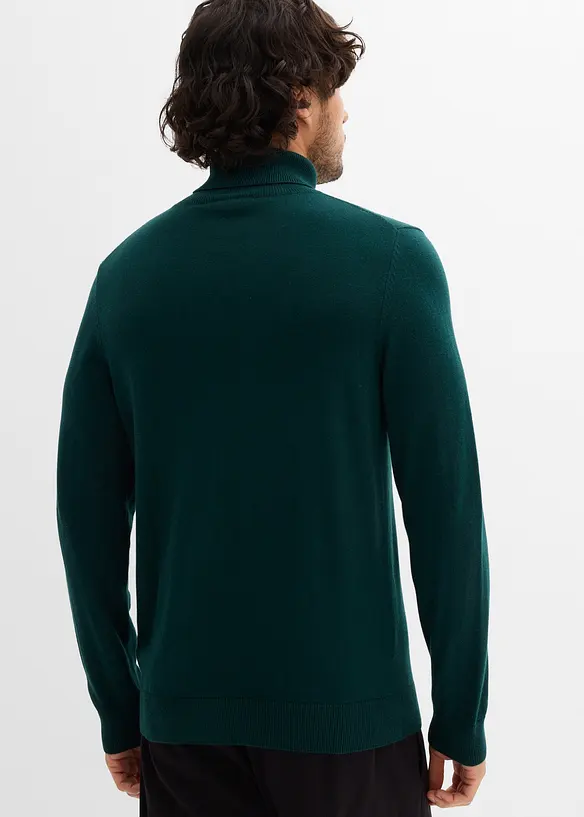 Feinstrick-Rollkragenpullover mit edler Merinowolle, Slim-Fit in grün von hinten (im Anschnitt) - bonprix