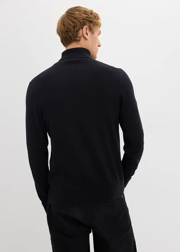 Feinstrick-Rollkragenpullover mit edler Merinowolle, Slim-Fit in schwarz von hinten (im Anschnitt) - bonprix
