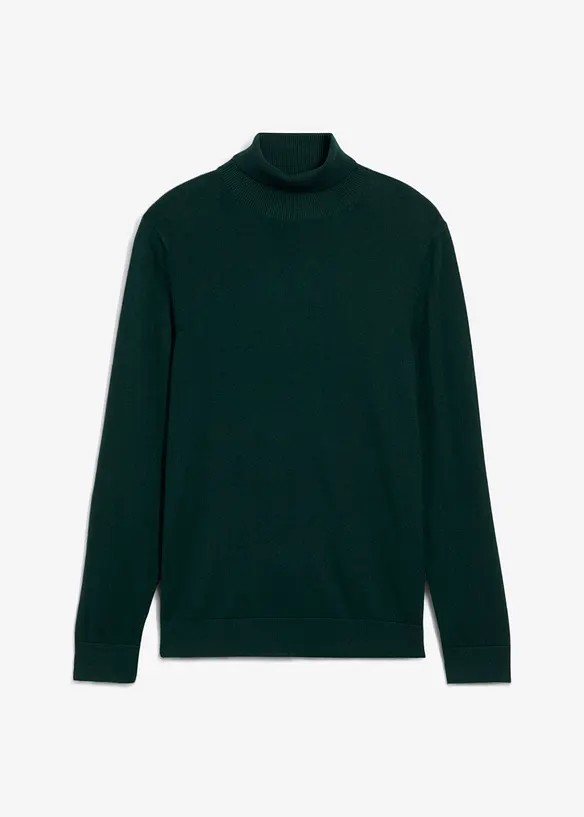 Feinstrick-Rollkragenpullover mit edler Merinowolle, Slim-Fit in grün von vorne - bonprix