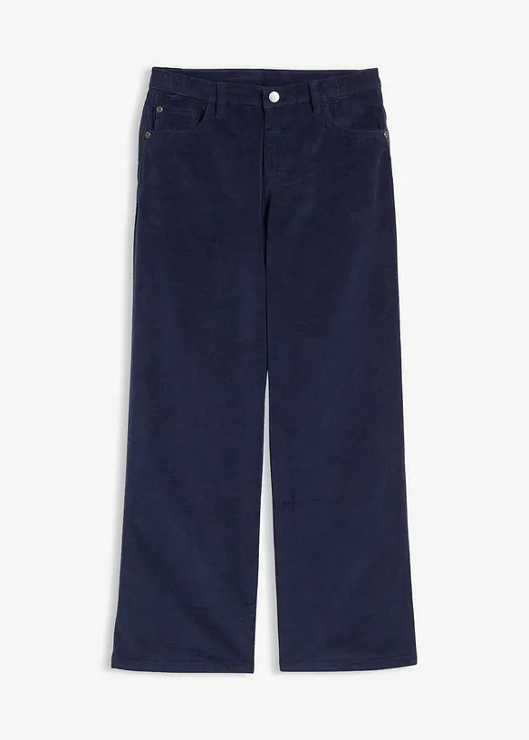 weiche Cordhose aus Bio-Baumwollstretch in blau von vorne - bonprix