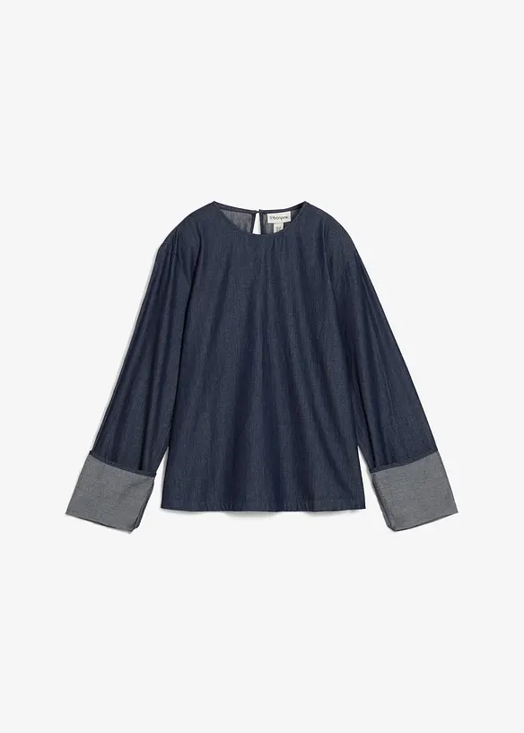 Jeansbluse mit weitem Arm in blau von vorne - bonprix