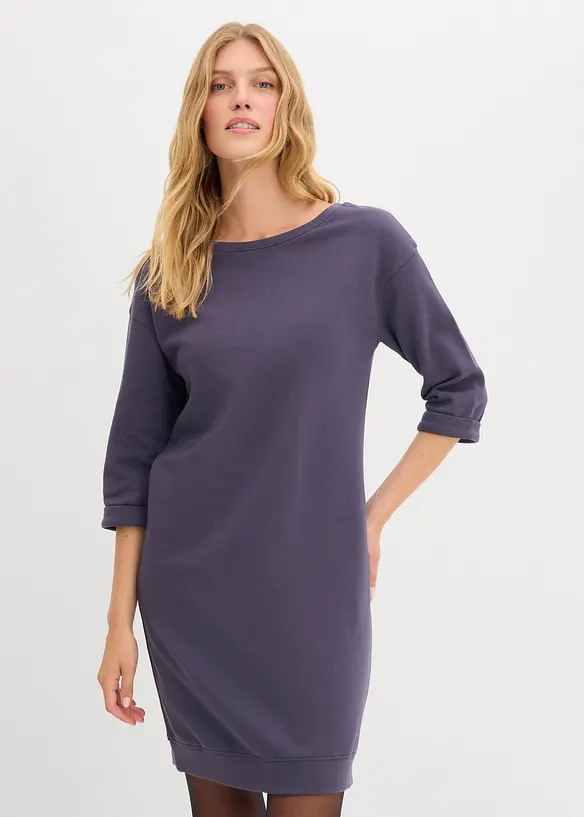 Sweatkleid, 3/4-Arm, innen weich angeraut in lila von vorne (Totalaufnahme) - bonprix