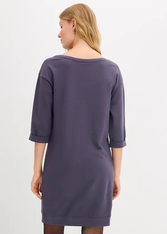 Sweatkleid, 3/4-Arm, innen weich angeraut in lila von hinten (Totalaufnahme) - bonprix