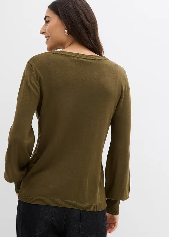 Pullover mit Ballon-Ärmel in grün von hinten (im Anschnitt) - bonprix